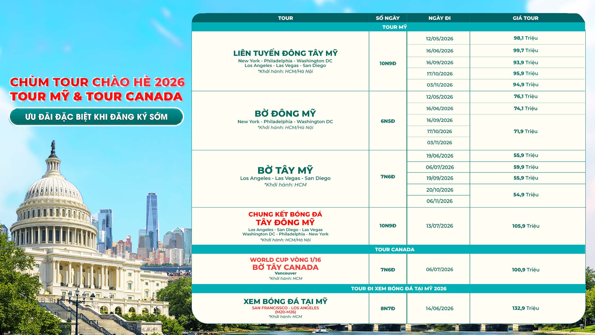 Lịch khởi hành tour - Slide 1