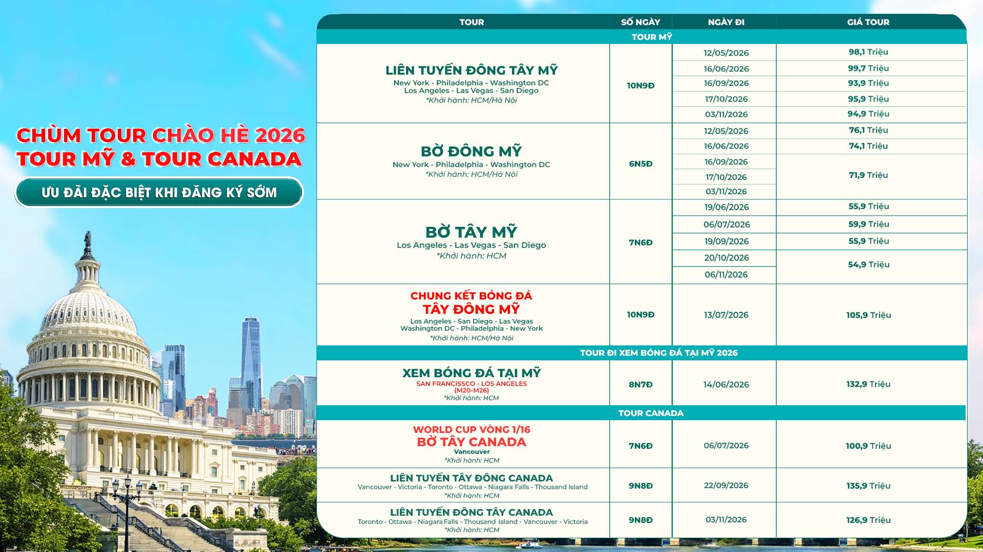 Lịch khởi hành tour - Slide 1