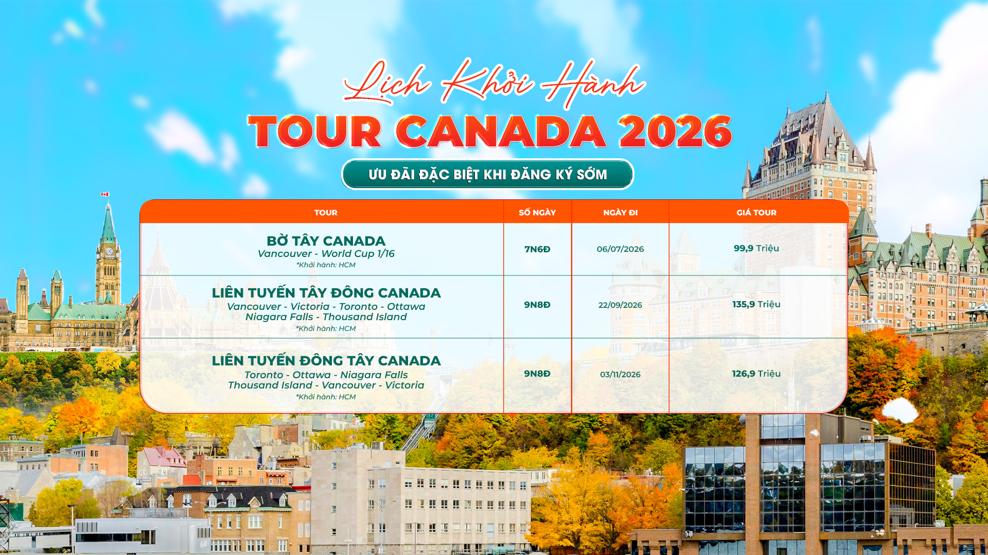 Lịch khởi hành tour - Slide 2